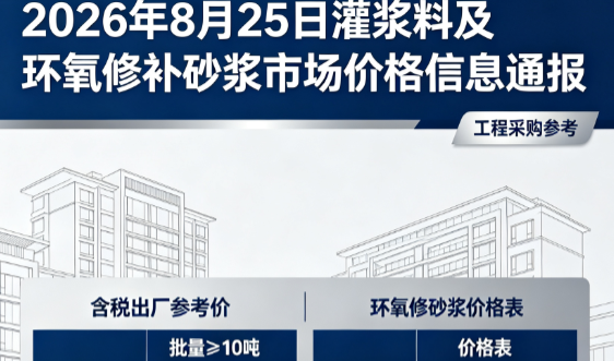 永德2026年8月25日灌浆料及环氧修补砂浆市场价格信息通报